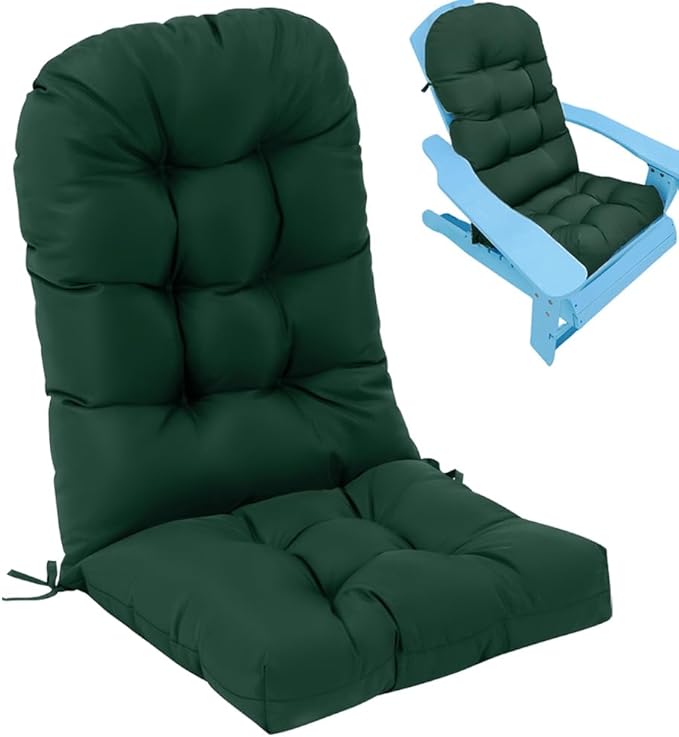 Waterproof Adirondack Chair Cushion,44inch Rocking Chair Cushion,High Back Patio Cushions Indoor and Outdoor Furniture Chair Cushions Pads with Ties (Dark Green)