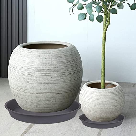6 Pack of 7 8 inch Plant Saucer, Heavy Duty Plastic Plant Water Tray 8 inch Round, Flower Plant Saucers for Indoors No Holes, Plant Dishes Saucer for Planter 7"/8" (8", Cement Gray)