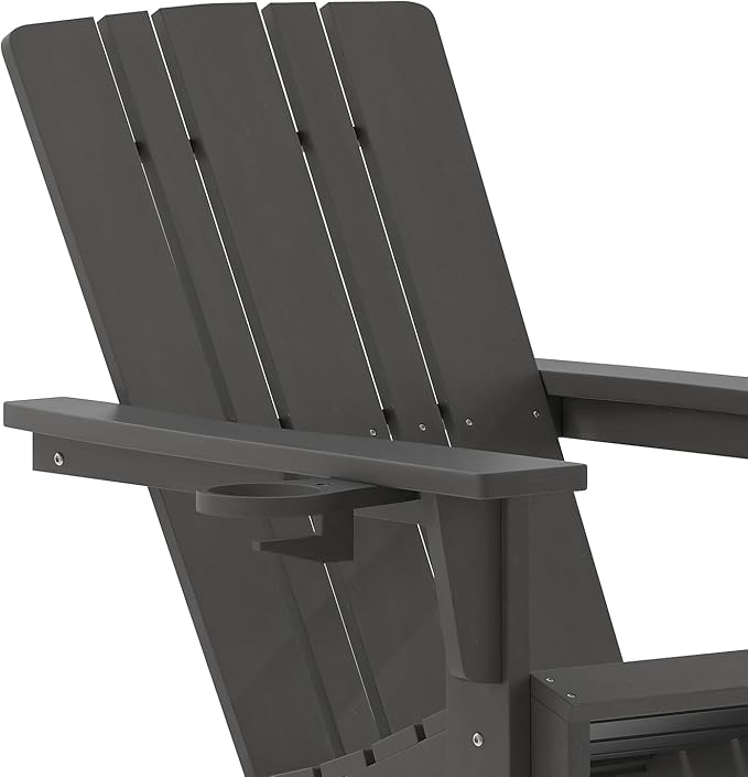 Flash Furniture Halifax Adirondack Chairs with Cup Holders, Weather Resistant Poly Resin Adirondack Chairs, Set of 2, Gray