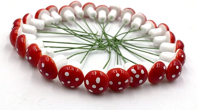 Aliotech 50 Pieces Mini Mushroom Miniatures Artificial Garden Fairy Bonsai Plant Pot Resin Craft Decoration for Home DIY Micro Landscape Decor (Red)