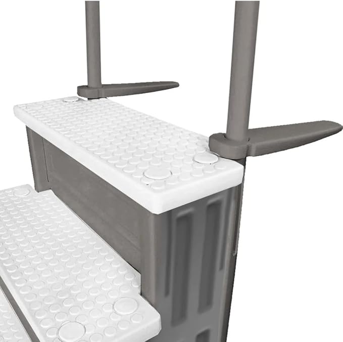 Aqua Select Anti-Slip in-Pool Steps with Outside Flip-Up Ladder | Gray/White Steps | for Above Ground Swimming Pools | Can Mount to Decks 48" to 54" H | Safety Stairs Capacity Up to 350 lbs