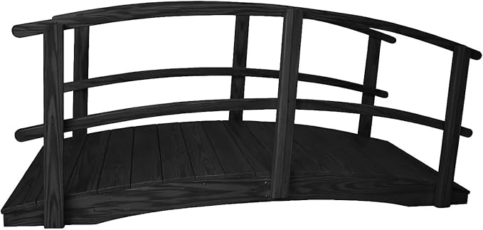 8 FT Black Amish Made Garden Bridge with Double Rails for Walkway, Backyard Pond & Landscaping, Outdoor Wooden Footbridge for Koi Pond, Japanese Style Decorative Bridge, Made in USA