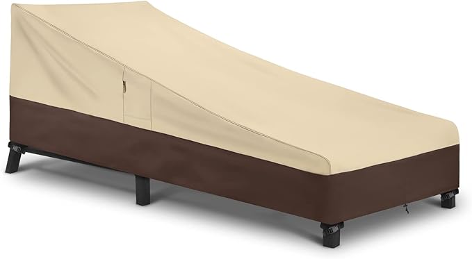 Arcedo Waterproof Patio Chaise Lounge cover, heavy duty Lounge Chair Covers for Outdoor Furniture, Protect Your Pool Chairs in Winter, 80" L x 32" W x 25" H, Beige and Brown