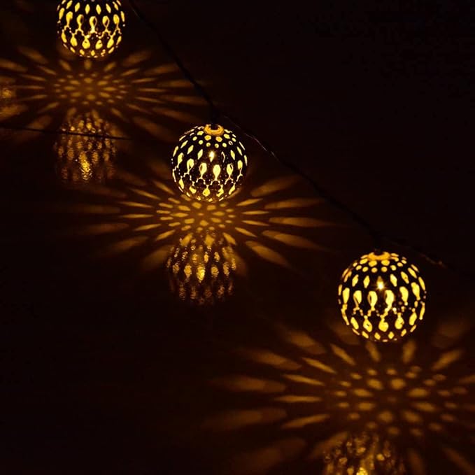 Dephen Solar String Lights - 15ft Outdoor 20LED Christmas Lights, Waterproof Warm White Moroccan for Patio Garden Party Festival Xmas Tree