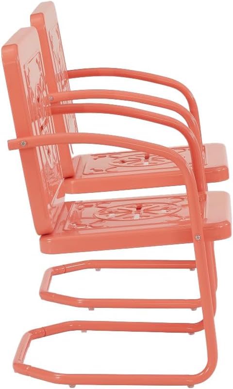 Crosley Furniture Azalea 2-Piece Outdoor Chair Set, Vintage Retro Metal Patio Chairs for Dining, Porch, Deck, Coral Gloss