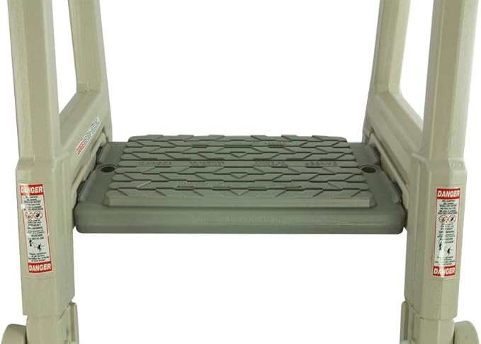 Confer Plastics Step-1X with 8000X Ground to Step Ladder: Above Ground Entry System, Dual Handrails, Slip-Resistant Steps, Supports 300 lbs, Easy Install – Made in USA, Warm Grey with Grey Step-1X