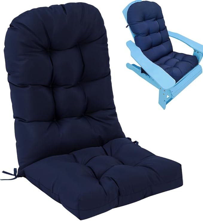 Waterproof Adirondack Chair Cushion,44inch Rocking Chair Cushion,High Back Patio Cushions Indoor and Outdoor Furniture Chair Cushions Pads with Ties (Navy Blue)