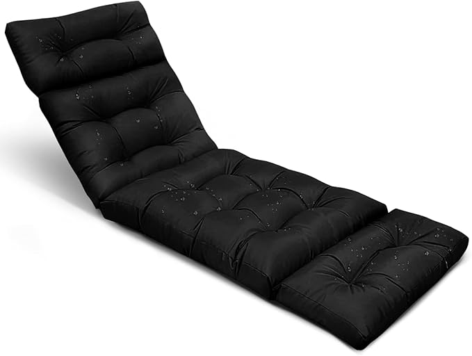 Outdoor Chaise Lounge Chair Cushions 75x24 x3.9 Inches Black Waterproof Patio Pool Lounge Chair Cushion Replacement with Ties for Outdoor Furniture