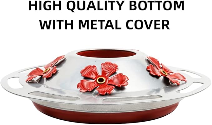 WOSIBO Hummingbird Feeder Replacement Bottom Base Replacement Part Includes Red Plastic Base Metal Top and Brushes (Silver-2)