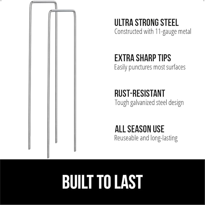 GORILLA GRIP 300 Pack Strong Galvanized Steel Landscape Staples, Rust-Resistant Sharp Tips, Plant and Garden Stakes, Adjustable Ground Yard Anchors, Outdoor Metal Landscaping Pins for Lawn, 6 Inch