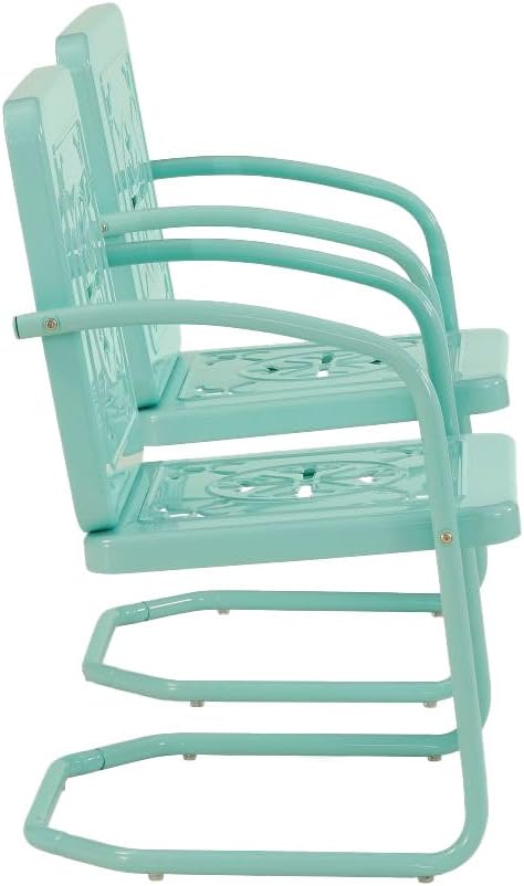 Crosley Furniture Azalea 2-Piece Outdoor Chair Set, Vintage Retro Metal Patio Chairs for Dining, Porch, Deck, Aqua Gloss