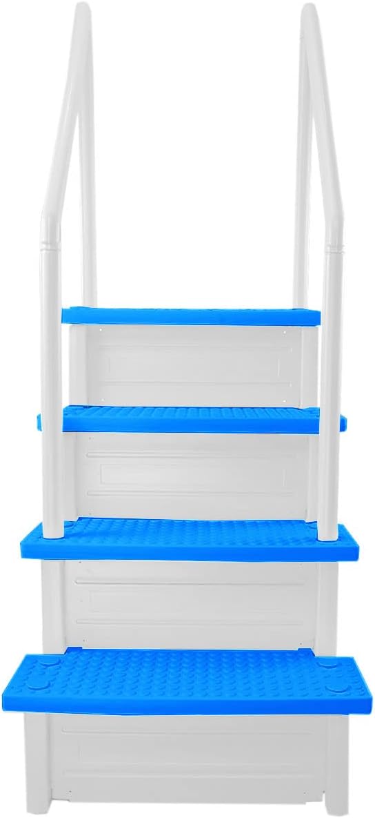 Aqua Select Anti-Slip in-Pool Steps | White/Blue Steps | for Above Ground Swimming Pools | Can Mount to Decks 48" to 54" H | Safety Stairs Capacity Up to 350 lbs
