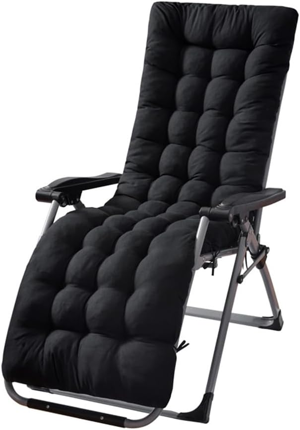 Patio Chaise Lounger Cushion, Lounge Chair Recliners Chair Cushions, Rocking Chair Sofa Cushion with 6 Ties,Thick Padded Swing Bench Cushion，61x18.89x3.14in (Black)