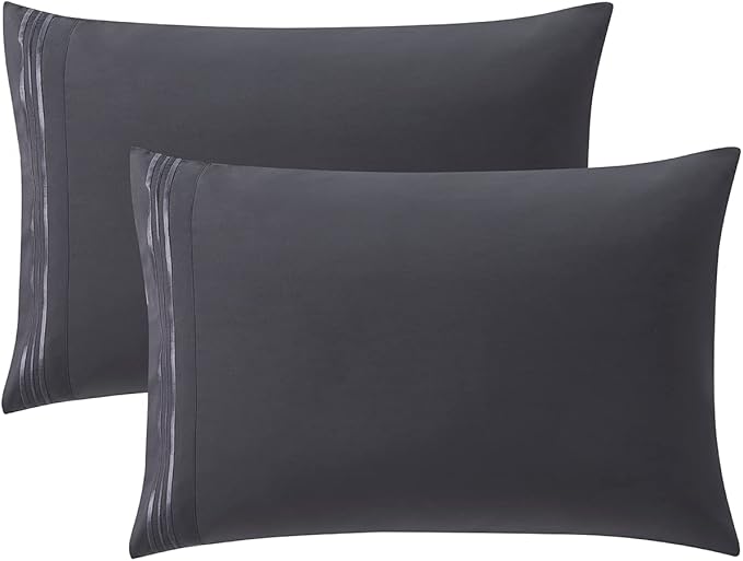 Clara Clark Bed Sheets, Premier 1800 Series 4 Piece Bed Sheet Set, Deep Pocket, Wrinkle, Fade, Stain Resistant, Luxury Soft Bedding Sheets & Pillowcases, Queen, Charcoal Gray