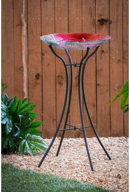Evergreen Garden Metal Hourglass Shape Bird Bath Stand for Outdoors | 31" Tall Fits up to 18" Diameter Bowls | Weatherproof Easy Assembly | 4 Stable Steel Legs for Garden Patio Outside