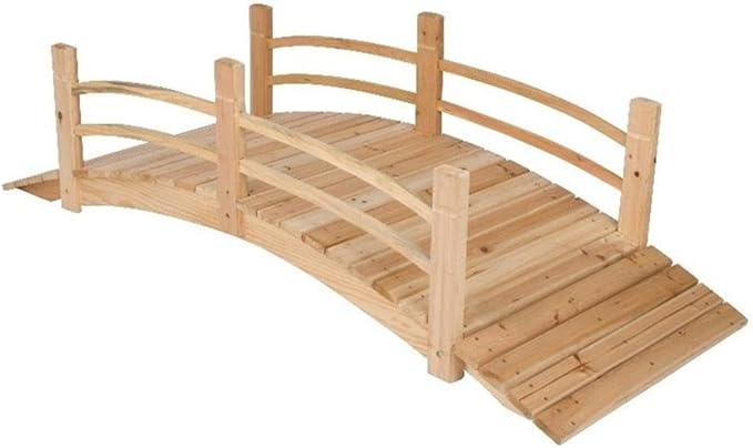 Pemberly Row Cedar Wood Garden Bridge, 73 in Length, Beige Finish, Handcrafted with Handle Rails, Natural Resistance to Moisture and Decay, Decorative Landscape Accent for Outdoor Use
