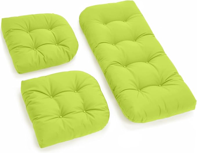 All Weather Wicker Chair Cushions of 3 Pieces, Waterproof Outdoor Wicker Chair Cushion for Patio Furniture Loveseat Settee Bench, 1 Loveseat and 2 U-Shaped Thickened Cushions, Light Green