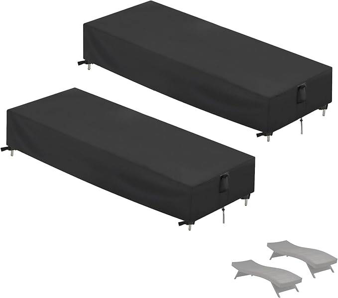 Chaise Lounge Cover, 2 Pack Waterproof Outdoor Lounge Chair Covers for Patio Furniture, Pool Lounge Chair Outdoor Furniture Covers - 80 x 28 x 13 Inch