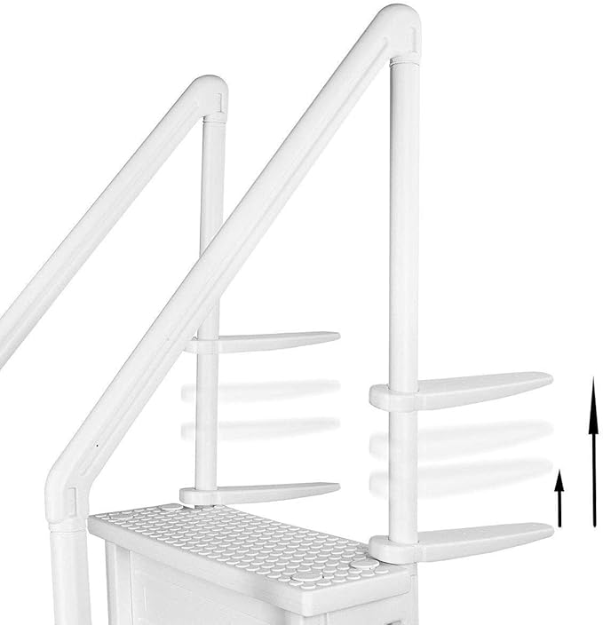Aqua Select Anti-Slip in-Pool Steps | White | for Above Ground Swimming Pools | Can Mount to Decks 48" to 54" H | Safety Stairs Capacity Up to 350 lbs