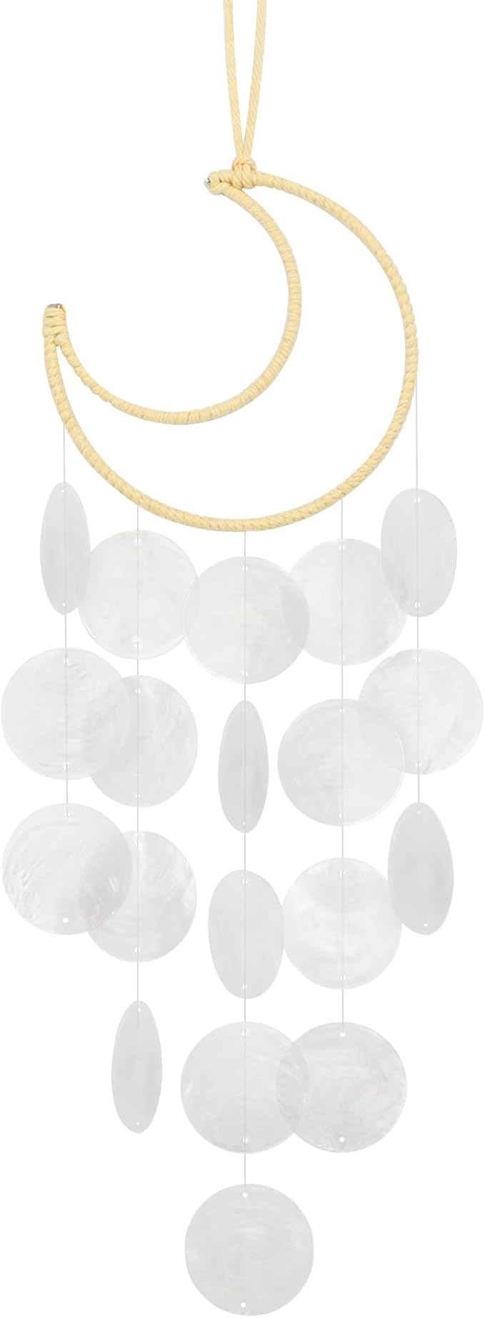Seashell Wind Chimes for Outside - Handcrafted White Moon Shape Capiz Shells Windchime Bohemian & Coastal Style Decor for Indoor/Outdoors, Garden & Beach Hanging Decor for Wind Chimes Lovers and More