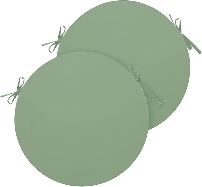 Outdoor Bistro Chair Cushions Set of 2, 15" D x 3" H Round Chair Cushions Waterproof and Fade Resistant Chair Cushion Pads with Non-Slip Ties and Removable Covers for Garden, Sage Green