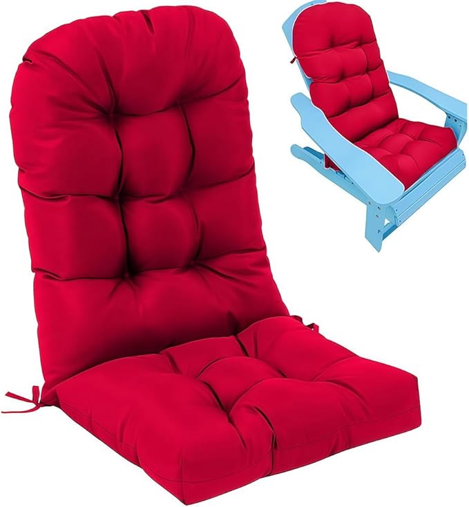 Waterproof Adirondack Chair Cushion,44inch Rocking Chair Cushion,High Back Patio Cushions Indoor and Outdoor Furniture Chair Cushions Pads with Ties (Wine Red)