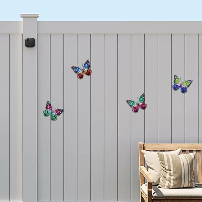 4 Pcs Metal Butterfly Wall Decor Art, Colorful Butterflies Outdoor Wall Art, Hand Craft Outdoor Garden Decor for Fence, Patio, Yard Decoration