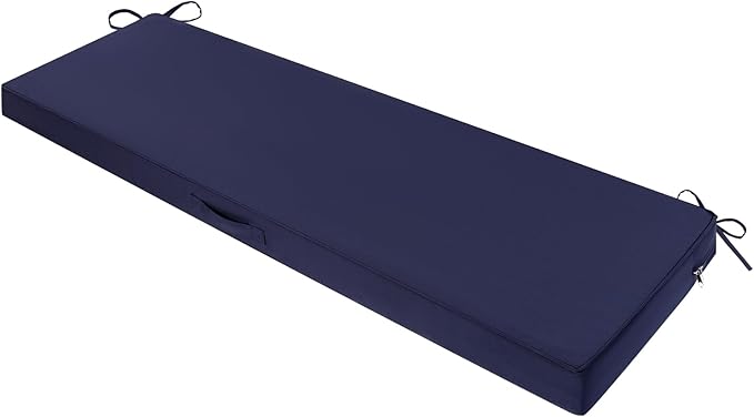 SHACOS Outdoor Bench Cushions 54 x 16 x 3.2 Inch Thick Bench Cushion, Waterproof Fade-Resistant Removable Cover with Ties Piping Edge, Bench Seat Cushions for Patio Porch Furniture, Navy