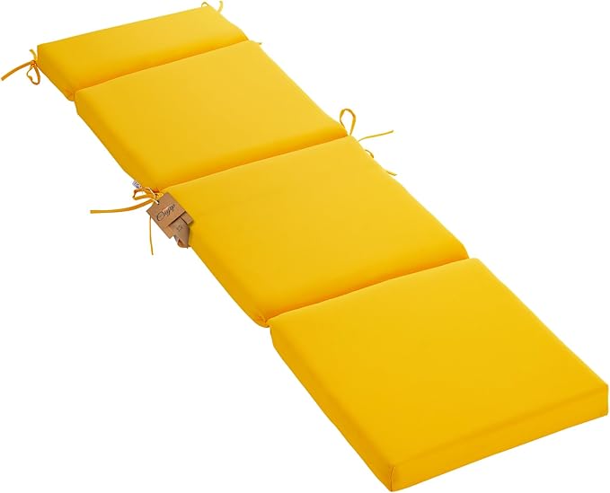 Outdoor Chasie Lounge Tufted Thick Cushion with Ties,Replacement Wicker Chair Cushion for Paito Fruniture,72x21x3inches,All Weather,Yellow