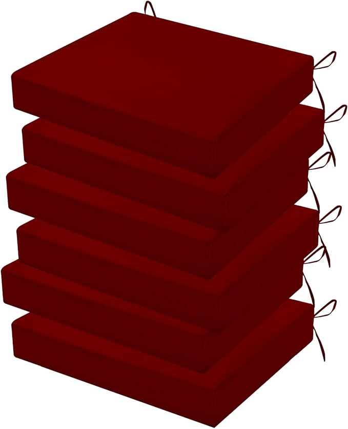 Outdoor Chair Cushions Set of 6, 18.5 x 16 Inch Patio Chair Cushions for Outdoor Furniture, Water Resistant Cushions with Non-Slip Ties(Dark Red)