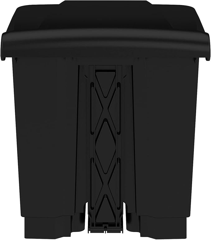 Safco Step On Plastic Trash Can with Foot Pedal, 8 Gallon Garbage Can for Kitchen, Indoor or Outdoor Use, Hands Free, Black