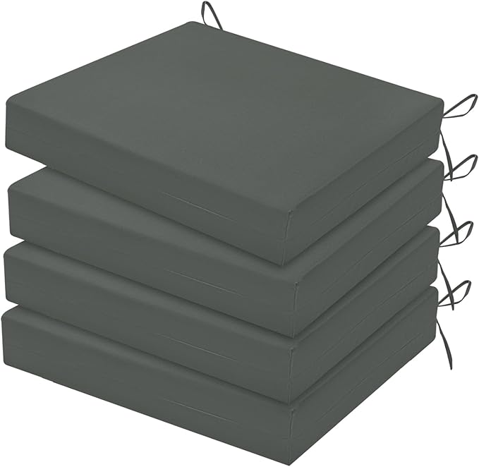 HARBOREST Outdoor Chair Cushions Set of 4, Water Resistant Patio Chair Cushions with Ties, Square Corner Outdoor Seat Cushions for Patio Furniture, 18.5"x16"x3", Dark Grey