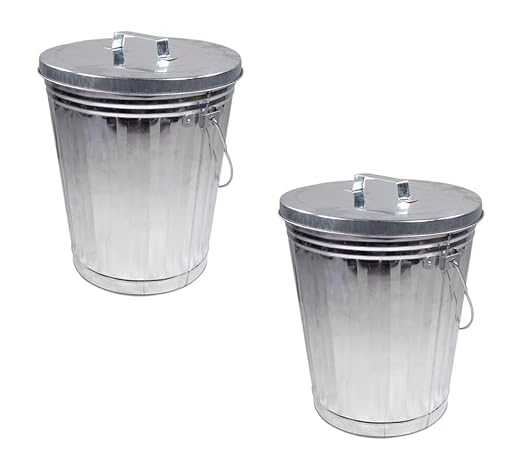 Mytee Products 2 Pack Galvanized Trash Can w/Lid Ideal for Trailers - 6 Gallon Steel Mounted Small Outdoor Garbage Can for Home, Office, Bathroom, Kitchen - Fire and Heat Resistant