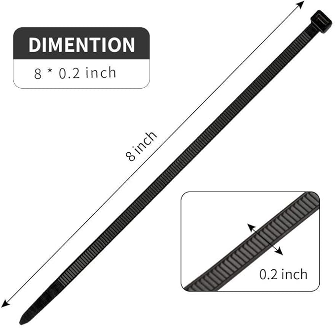 100Pcs 8 Inch Heavy Duty Industrial Zip Toes 40lbs Tensile Strength Releasable Black Tie Wraps Reusable Zip Toes Tie Straps For Garden Plant Secure Vine, Home Office (Pack of 2)
