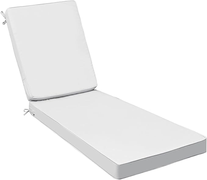 AAAAAcessories Outdoor Chaise Lounge Cushions, Fade-Resistant, Waterproof Patio Furniture Replacement Cushions, 78" x 25" x 3", Creamy White
