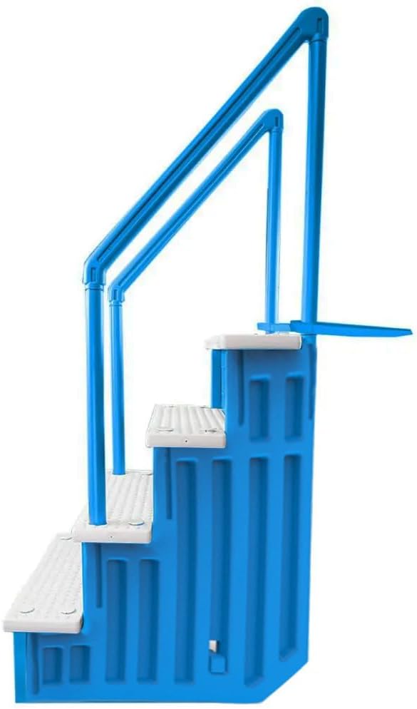 Aqua Select Above Ground Anti-Slip Pool Steps to Deck | Safety Swimming Pool Ladder | Designed for Above Ground Swimming Pools | Holds Up to 250 Pounds | Blue w/White Steps