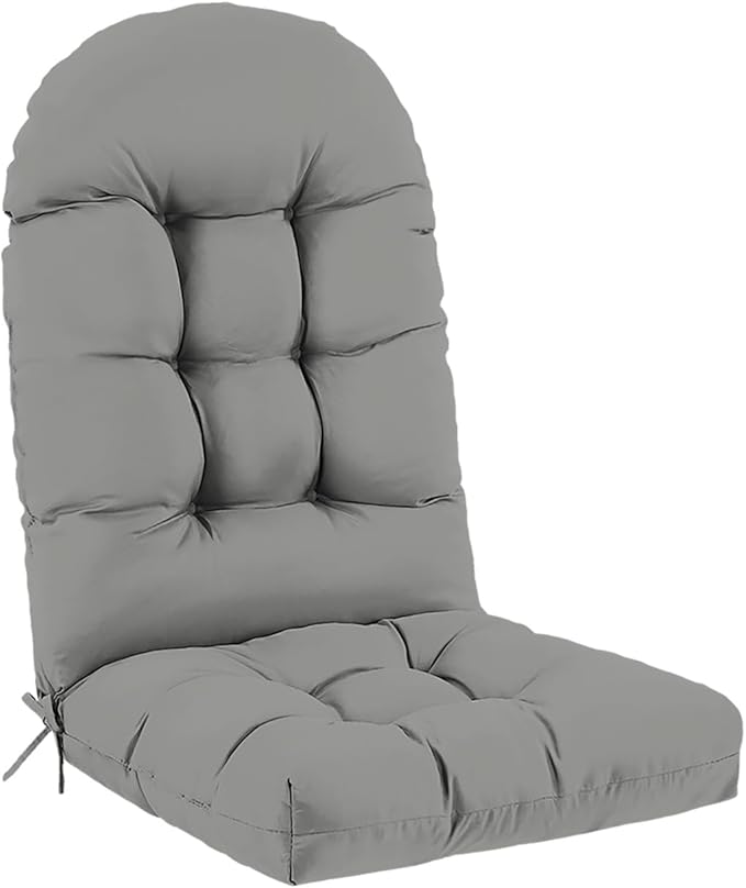 Outdoor Adirondack Chair Cushion, 44x19x4 Inch Rocking Chair Cushions, High Back Patio Soft Seat Pad with Ties, Indoor Outside Use, Fade-Resistant & Waterproof, Light Gray