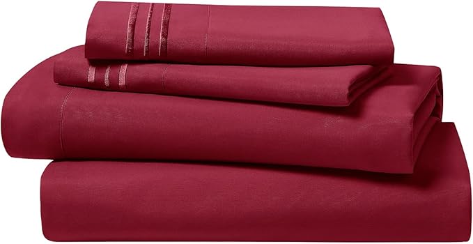Clara Clark Bed Sheets, Premier 1800 Series 4 Piece Bed Sheet Set, Deep Pocket, Wrinkle, Fade, Stain Resistant, Luxury Soft Bedding Sheets & Pillowcases, Twin-XL, Burgundy Red