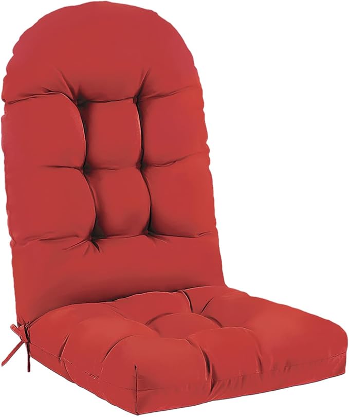 Outdoor Adirondack Chair Cushion, 44x19x4 Inch Rocking Chair Cushions, High Back Patio Soft Seat Pad with Ties, Indoor Outside Use, Fade-Resistant & Waterproof, Red