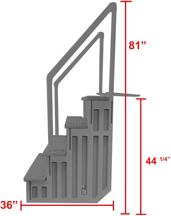 Aqua Select Anti-Slip in-Pool Steps with Outside Flip-Up Ladder | Gray | for Above Ground Swimming Pools | Can Mount to Decks 48" to 54" H | Safety Stairs Capacity Up to 350 lbs