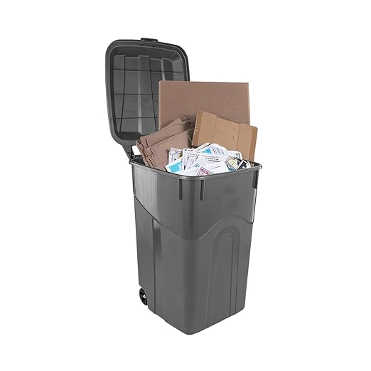 45-Gallon Heavy-Duty Wheeled Trash Can with Attached Lid, Black, Outdoor Garbage Bin