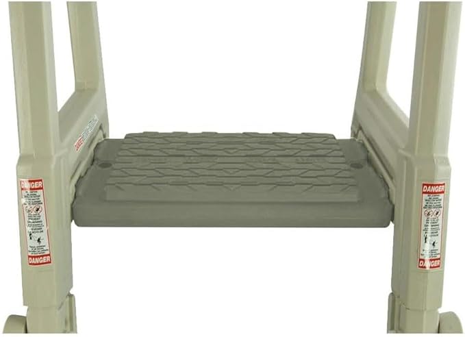 Confer Plastics Step-1X with 8000X Ground to Step Ladder: Above Ground Entry System, Dual Handrails, Slip-Resistant Steps, Supports 300 lbs, Easy Install – Made in USA, Warm Grey with Blue Step-1X