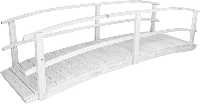 12 FT White Amish Made Garden Bridge with Double Rails for Walkway, Backyard Pond & Landscaping, Outdoor Wooden Footbridge for Koi Pond, Japanese Style Decorative Bridge, Made in USA