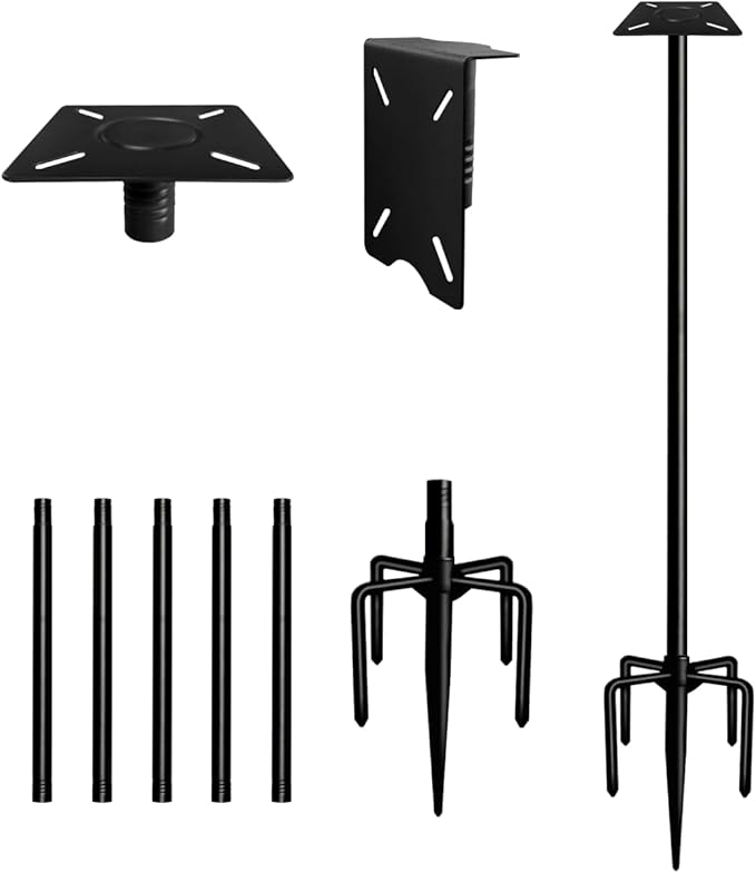 90 Inch Smart Bird Feeder Pole with 5-Prong Base, Adjustable Bird House Pole Mount Kit for Outdoors, Heavy Duty Bird Feeder Stand for Wild Birds Watching, Black