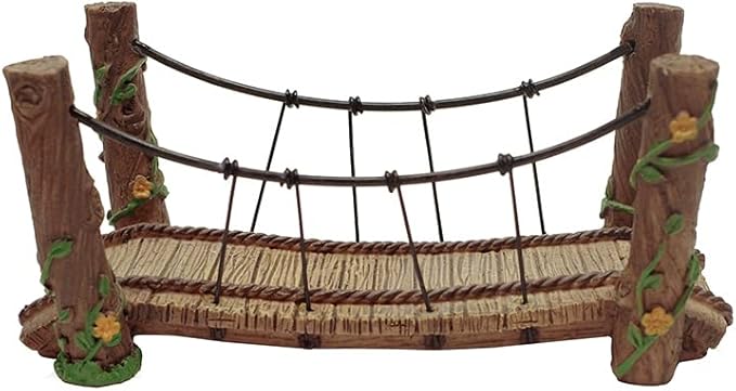 Treasure Gurus Rope Wooden Bridge Outdoor Fairy Garden Ornament Miniature Dollhouse Decor Accessory