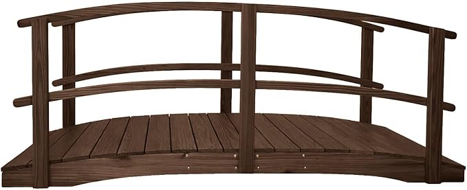 10 FT Walnut Amish Made Garden Bridge with Double Rails for Walkway, Backyard Pond & Landscaping, Outdoor Wooden Footbridge for Koi Pond, Japanese Style Decorative Bridge, Made in USA