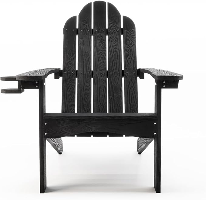 LUE BONA HDPS Adirondack Chairs Set of 6, Fire Pit Outdoor Chair Weather Resistant with Cup Holder, Modern Plastic Chair Plastic for Patio, Deck, Proch, 350LBS, Black