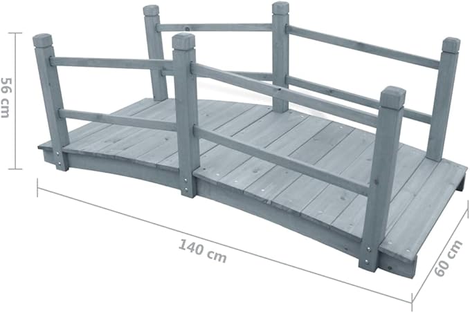 vidaXL Romantic Garden Bridge in Gray - 55.1"x23.6"x22", Made from Durable Solid Firwood with Double Handrail Design - Can be Use to Bridge a Creek or Over a Flower Bed