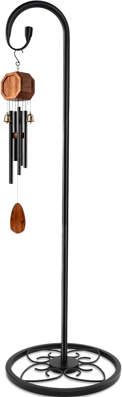 63" Adjustable Shepherd Hook Stand with Round Base Stand for Wind Chime, Bird Feeder, Lantern for Indoor & Outdoor Garden Patio Home Decor.