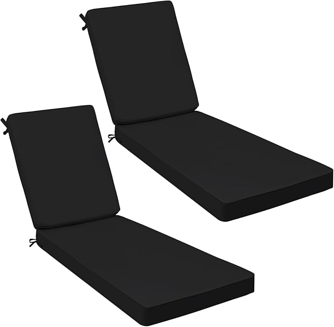 AAAAAcessories Outdoor Chaise Lounge Cushions, Fade-Resistant, Waterproof Patio Furniture Replacement Cushions, 80" x 26" x 3", Set of 2, Charcoal Black